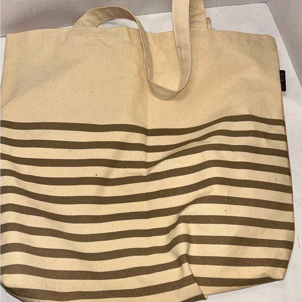 J. Crew Cream and Tan Canvas Tote